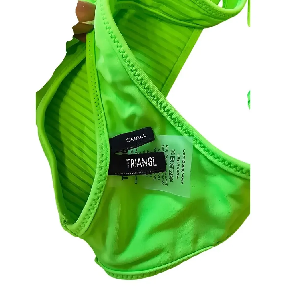 Triangl Neon Green Ribbed Bikini Women’s S/M NWOT Swimwear Set